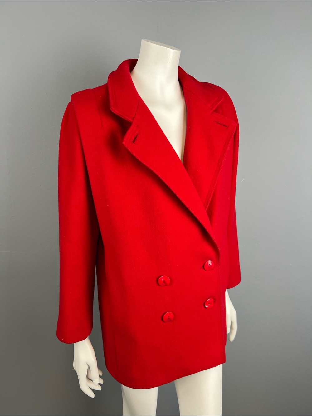 Fox Land Petites Vintage Pure Virgin Wool Red Double-Breasted Women's Coat